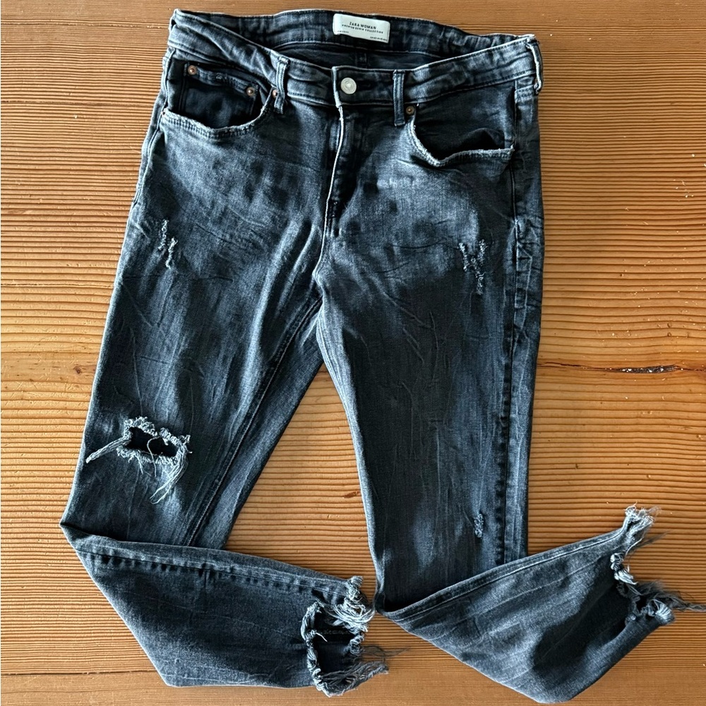Zara Black Skinny Jeans with Distressed Details